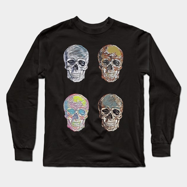 Abstract Skulls Vintage Retro Creepy Tattoo Style Art Illustration Long Sleeve T-Shirt by Naumovski